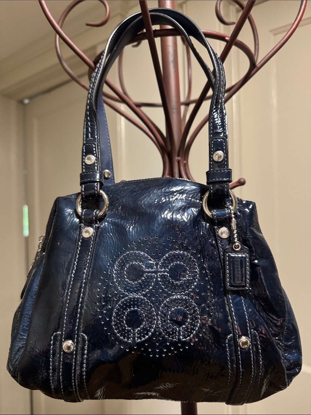 Coach Navy Patent Leather Satchel
